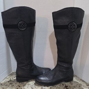 Franco Fortini Black Knee-High Leather Boots Wide Calf Size 9.5